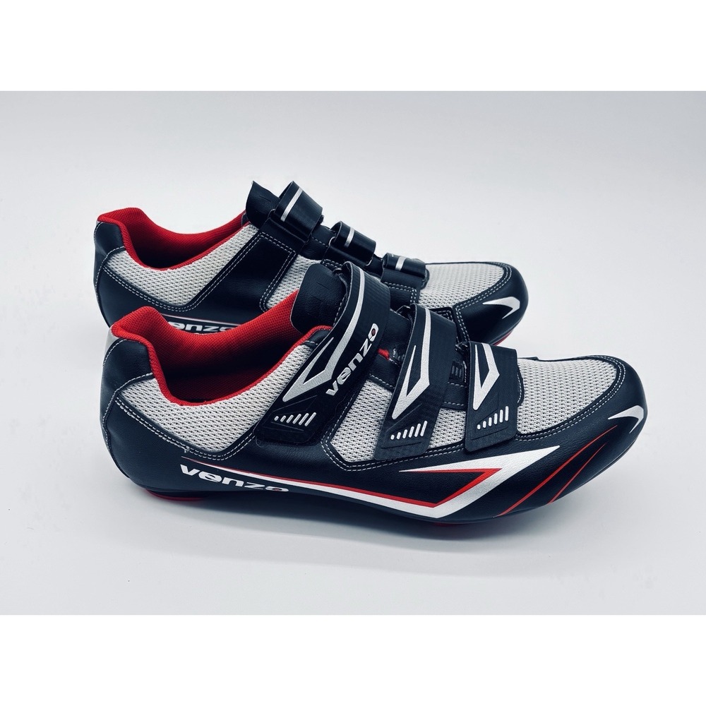 Venzo MX 3 Strap Road Cycling Black Gray Red Bicycle Shoes Mens US Size 10.5